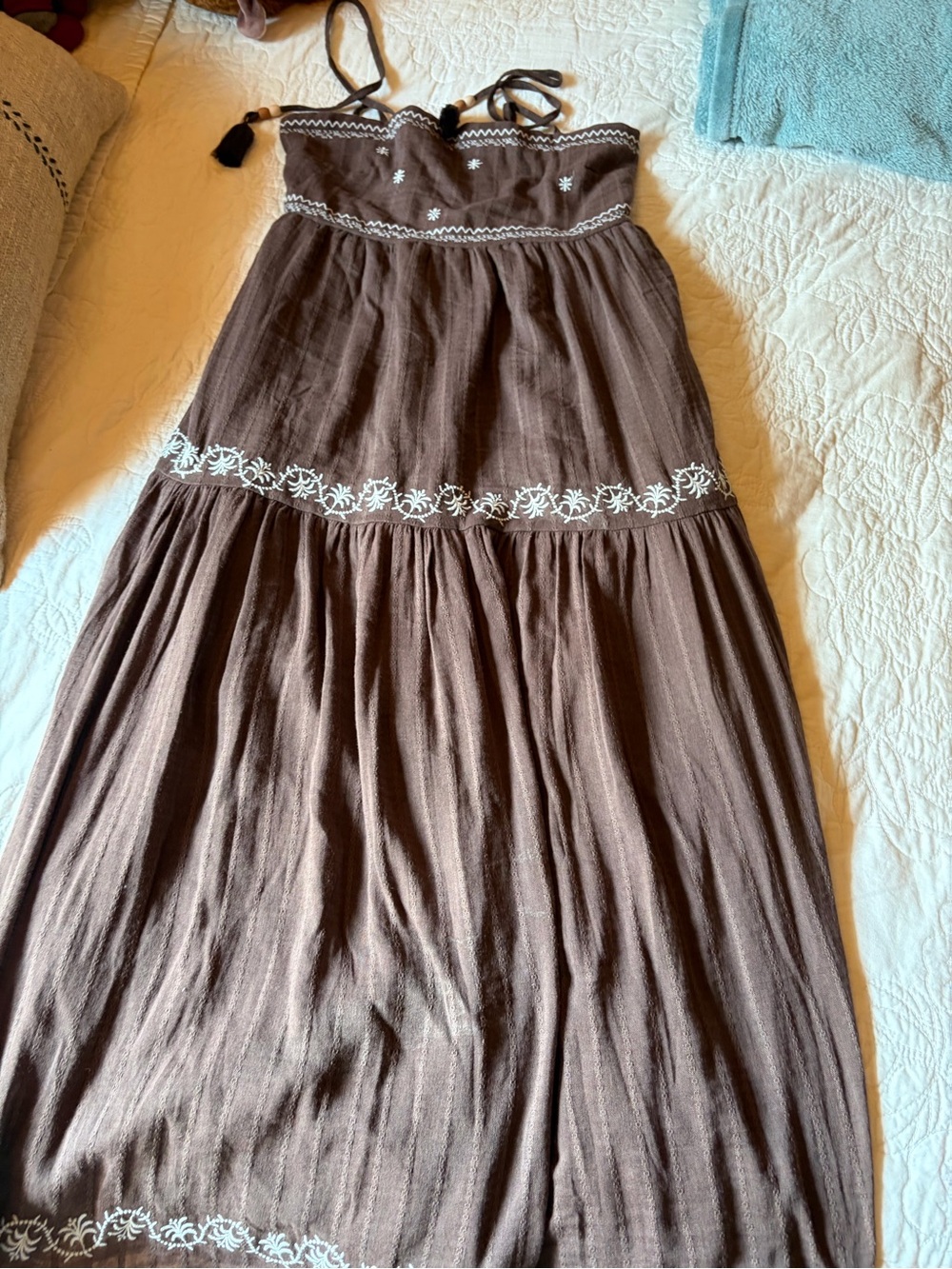 Ultra Flirt Brown Maxi Dress with White Embroidery